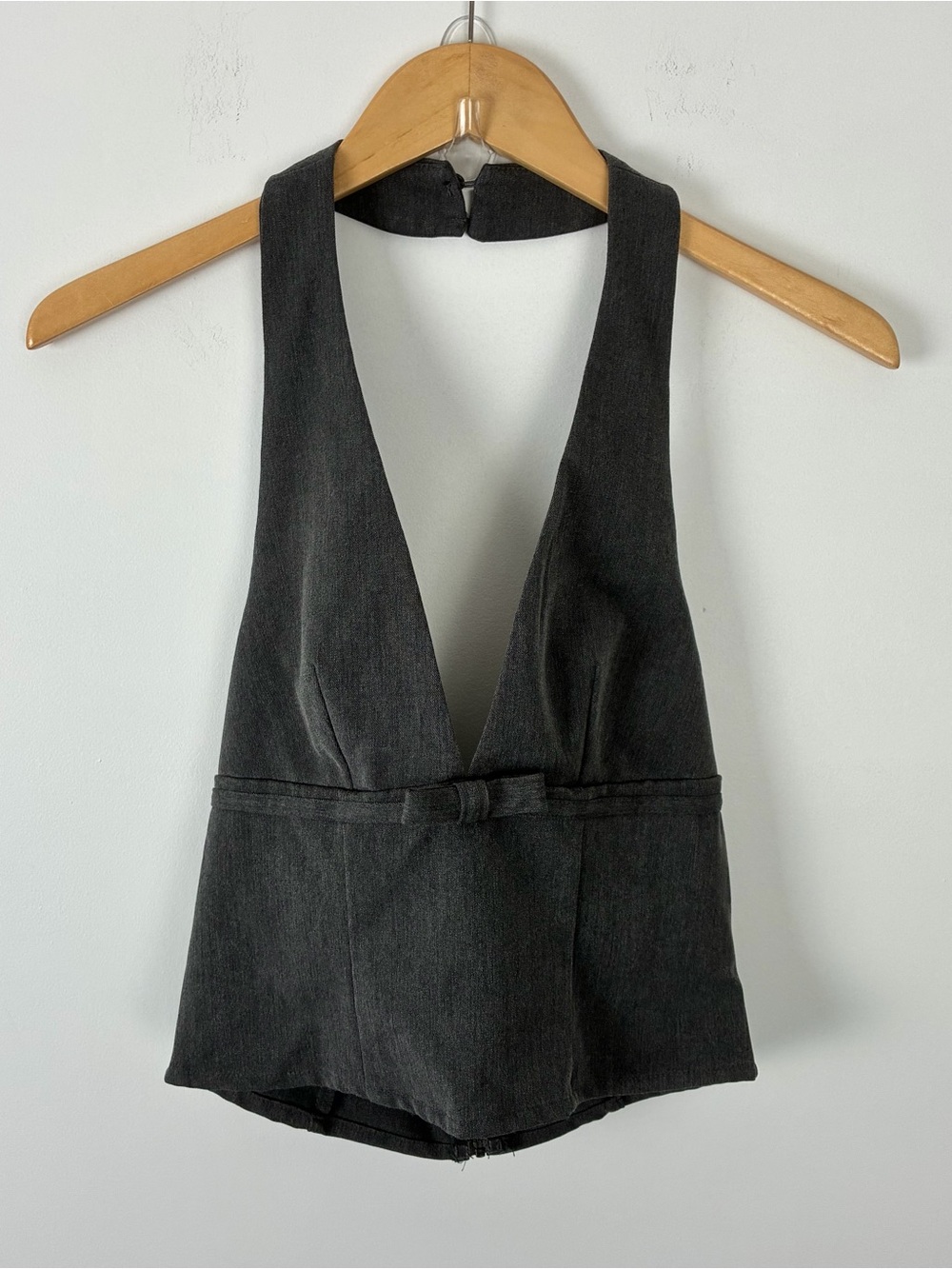 Missguided Dark Gray Bow Tailored Halter Top Y2K Officecore Corporate S
